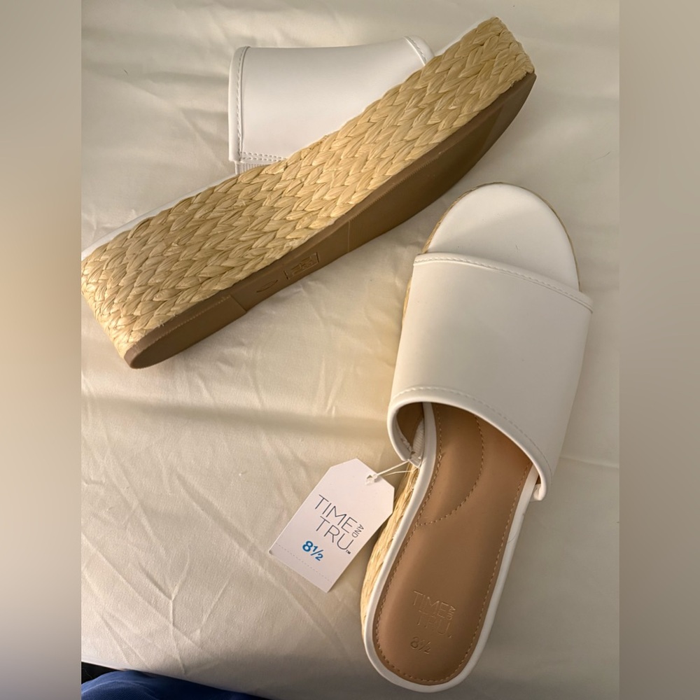 Time and Tru Raffia Platform Slide Sandals